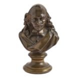 A French bronze bust of Cardinal Mazarin, 19th c, on bronze socle, 17cm h, impressed in the maquette