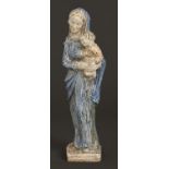 A German saltglazed stoneware statuette of the Virgin and Child, late 19th / early 20th c, 35cm h