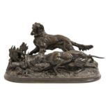 A French animalier bronze group of a setter and pointer, cast from a model by Pierre-Jules Mene (