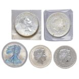 Great Britain Silver Bullion issues, £100 2015 (sealed); £2 1998, 2001; Australia $1 2015 funnel web