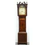 A Victorian oak, mahogany and inlaid eight day longcase clock, with breakarched and painted dial,