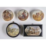 Five F & R Pratt colour printed pot lids, c1860, including oblong lid, various subjects, medium