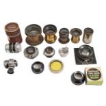 Miscellaneous brass and other camera lenses, late 19th and 20th c, to include a Ross 5" Xpres F4