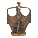 A bronze painted composition figure of a dancer, late 20th c, in Art Deco style, 39cm h Good
