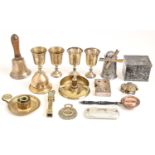 Miscellaneous small ornamental brass and other metalwork, to include a Victorian chamberstick