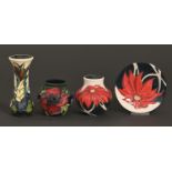 Two Moorcroft vases, a jar and dish, Anemone Tribute, Scarlet and Lamia, early 21st c, largest