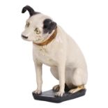 A painted plaster statuette of the His Master's Voice mascot "Nipper", 20th / 21st c, 35cm h Good