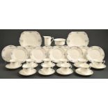 A Shelley bone china black and white tea service, 1925, Doric shape, square plates 24cm over