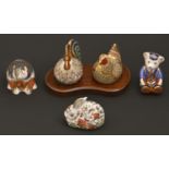 Five Royal Crown Derby paperweights, late 20th and early 21st c, various subjects, printed mark Good