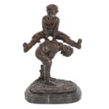 A bronzed resin sculpture of children playing leap frog, early 21st c, cast from a model by Crosa,