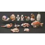 Thirteen Royal Crown Derby paperweights, late 20th c, various sizes, printed mark Good condition,