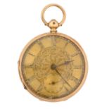 An English 18ct gold lever watch, C Tyte Wells, No 13880, with engraved and engine turned dial,