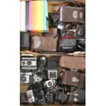 Cameras and photographic equipment, including vintage roll film fold-out cameras, Kodak Brownies and