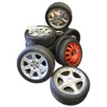 A set of four Jaguar 19" six spoke alloy wheels, with Pirelli tyres and another Jaguar 21½" five