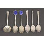 Miscellaneous small silver flatware, including two golf prize enamelled spoons, 2ozs 8dwts Good