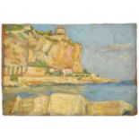 French School, early 20th c - A Coastal Village (recto); The Sea from a Wooded Hillside (verso),