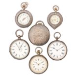 Six Swiss silver lever and cylinder lady's watches, including heart shaped and pendant examples,