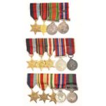 Miniature medals. Three groups of four and five WWII medals