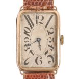 An Art Deco 9ct gold rectangular gentleman's wristwatch, 25 x 36mm, import marked London 1924