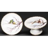A George Jones bone china dessert plate and fruit stand, c1874-1880, painted with birds on