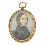 James Beech (Fl. 1830-1839) - Portrait Miniature of a Gentleman, with black hair, in dark blue