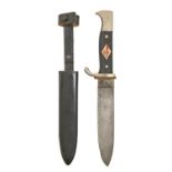A German boy scout's type bowie  knife and sheath, Whitby Solingen, c1960, blade 14cm Blade chipped