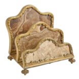A French ormolu and alabaster letter rack, late 19th / early 20th c, in Louis XV style, 17.5cm h