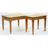 A pine kitchen table, with scrubbed top, 73cm h; 80 x 105cm and a smaller pine table (2) Good