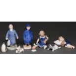 Eight Royal Copenhagen figures of children and models of animals, 20th c, 17cm h and smaller,