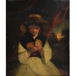 After Sir Joshua Reynolds - Girl with a Kitten, oil on canvas, 72.5 x 60cm Varnish dirty,