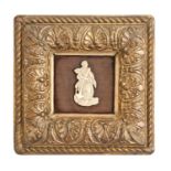 A miniature bone relief carving of a ‘Hope’, 19th c, 48mm h, framed Undamaged