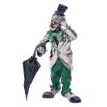 An Italian silver and enamel clown statuette, late 20th c, 12.5cm h, maker's and Italian control