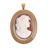 A hardstone cameo brooch-pendant, mounted in 9ct gold, 37mm, Birmingham 1984, 12.3g Good condition