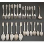 A set of six George III table forks, Fiddle pattern, crested, by Sarah & John William Blake,