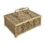 A cast brass casket, early 20th c, in 15th c French style, 19.5cm l Old lacquer now dirty and