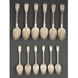 A composed set of six Scottish silver dessert spoons, Fiddle pattern, Edinburgh, maker WC, 1828