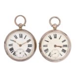An English silver fusee lever watch, 53mm diam, London 1864 and another silver watch, Chester