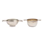 Two George V silver quaich form sugar bowls, 14 and 16cm over handles, both Birmingham, one by