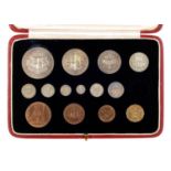 George VI proof Crown - Farthing set 1937, lacking English shilling, case of issue