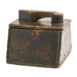 An English stained wood housemaid's boot or shoe polishing box, c1900, 27cm l Condition evident from