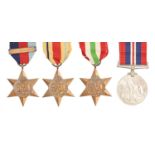WWII, four, 1939-1945 Star, Africa Star, Italy Star, War Medal and 1st Army clasp, card box