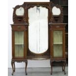 An Edwardian mahogany china cabinet, 174cm h; 42 x 134cm Mirrors in poor condition