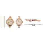Miscellaneous gold articles, to include two lady's wristwatches, each with plated bracelet Sold as