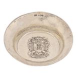 A George V armorial silver ashtray, with the arms of the Worshipful Company of Fruiterers, 88mm