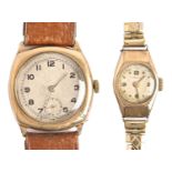 A Crusader 9ct gold cushion shaped gentleman's wristwatch, 28 x 28mm, Birmingham 1946 and a 9ct gold