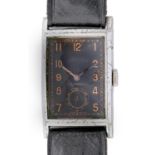 A Rolex stainless steel rectangular gentleman's wristwatch, Prince Elegant, the black dial inscribed