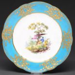 A Sevres plate, the porcelain c1770, the decoration late 19th c, painted with two exotic birds on