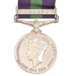 General Service Medal, George VI, one clasp Malaya 22608772 Pte L Hards Green Howards