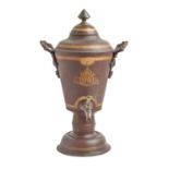A Victorian japanned tinplate tea urn and cover, Tupholme Gower Street Sheffield, with cast
