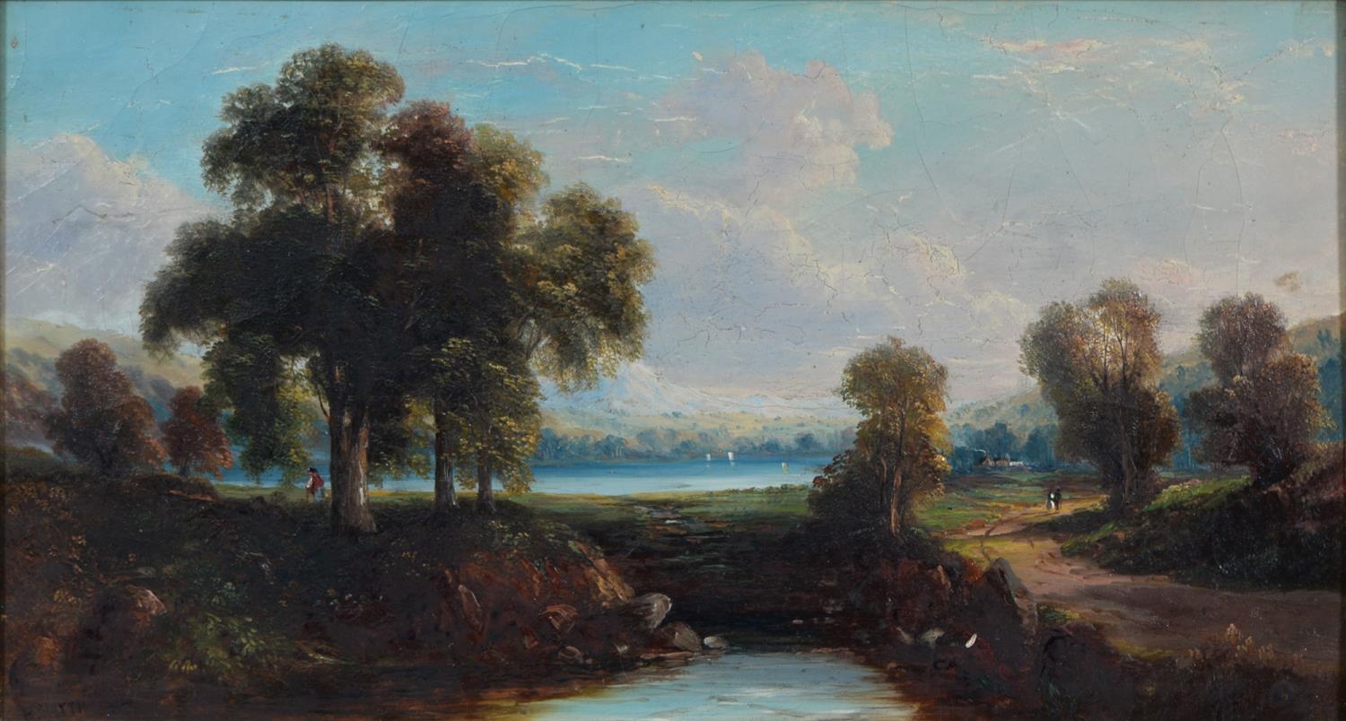 H Smyth (Fl. circa 1845) - Landscape with Figures, signed, oil on canvas, 23.5 x 44.5cm and * * Cook